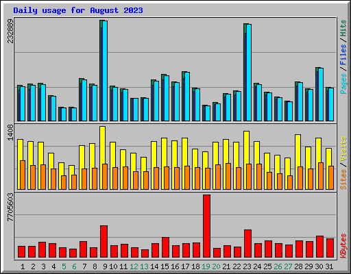 Daily usage for August 2023